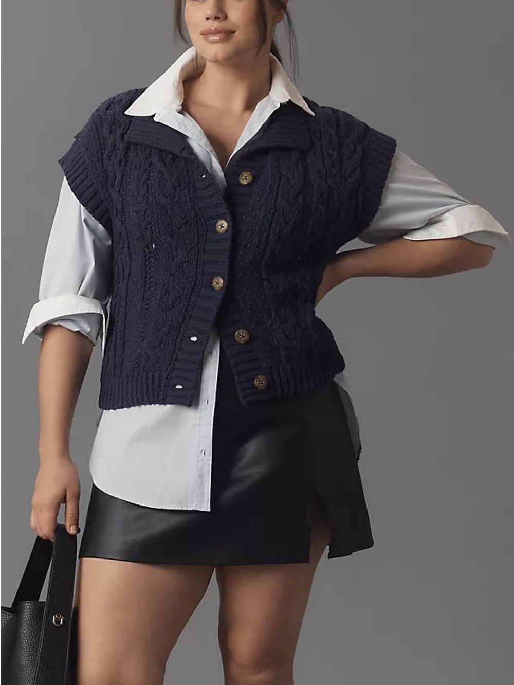 Anthropologie Pilcro Collared Cable Knit Sweater Vest Size 1X